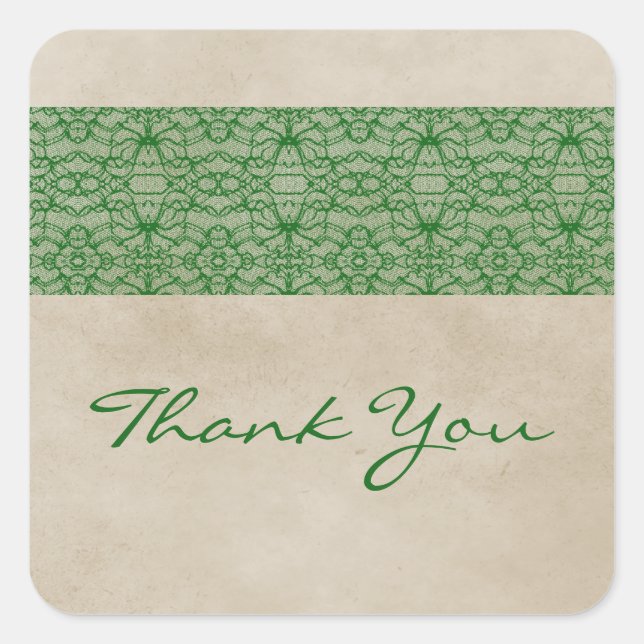 Green Rustic Lace Thank You Stickers (Front)
