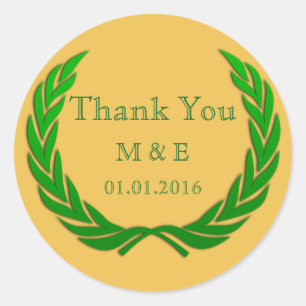 Green Rustic Laurel Wreath Personalised Thank You Classic Round Sticker
