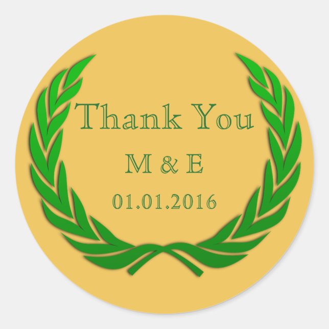 Green Rustic Laurel Wreath Personalised Thank You Classic Round Sticker (Front)