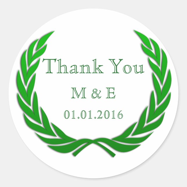 Green Rustic Laurel Wreath Personalised Thank You Classic Round Sticker (Front)