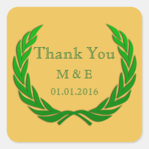 Green Rustic Laurel Wreath Personalised Thank You Square Sticker