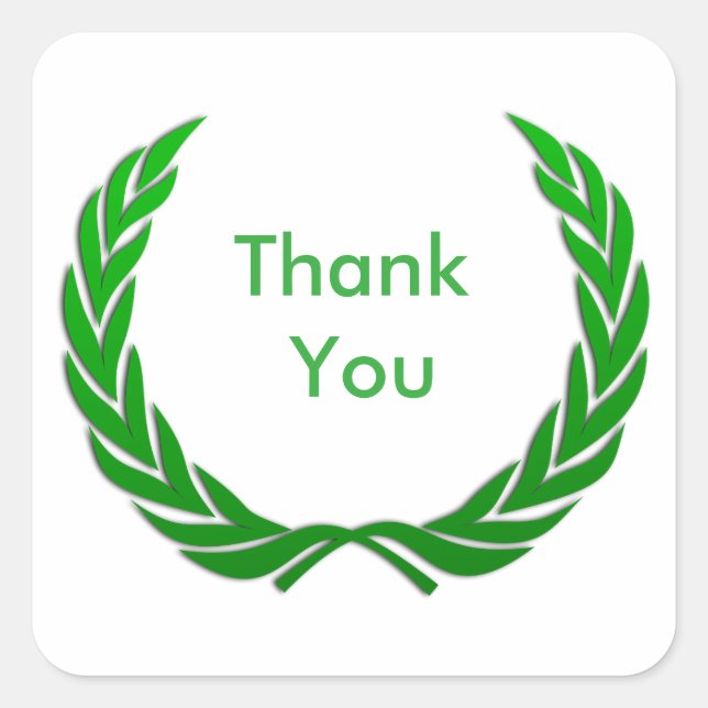 Green Rustic Laurel Wreath Thank You Square Sticker (Front)