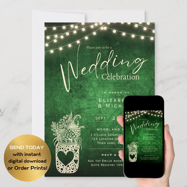 Green Rustic Mason Jar Wedding DIGITAL Print Invitation (Creator Uploaded)