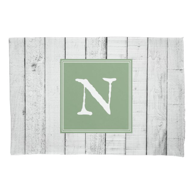 Green Rustic Monogram Pillowcase (Front)