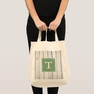 Green Rustic Monogram Tote Bag