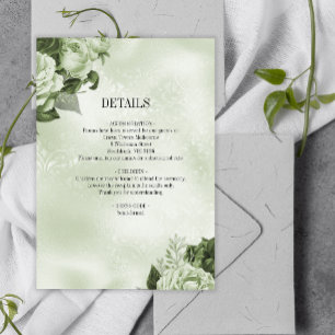 Green Rustic Roses Damask Wedding Details Enclosure Card