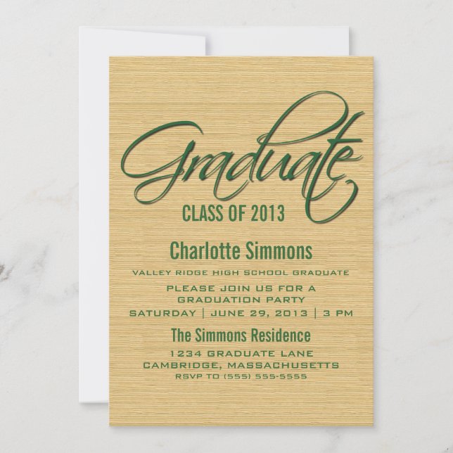 Green Rustic Script Graduation Invite (Front)