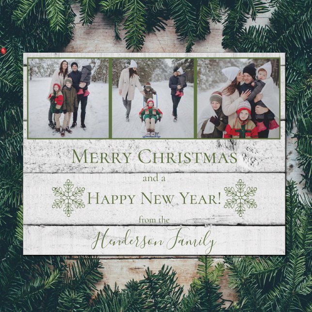 Green Rustic Snowflakes Flat Holiday Photo Card (Green Rustic Snowflakes Holiday Photo Card)