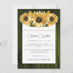 Green Rustic Sunflower Baby Shower Invitation