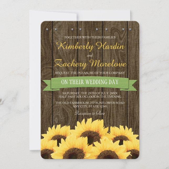 GREEN RUSTIC SUNFLOWER WEDDING INVITATION (Front)