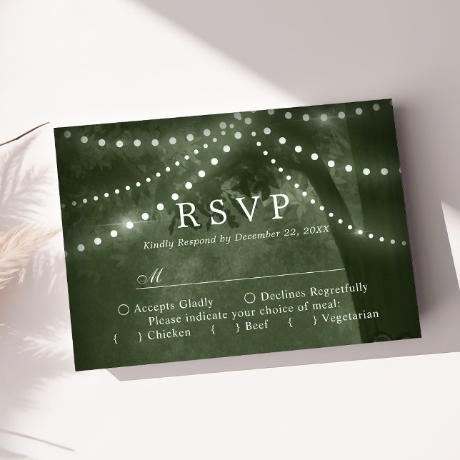 Green Rustic Tree Lights Wedding RSVP Card (Creator Uploaded)