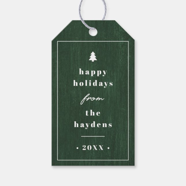 Green Rustic Tree Woodgrain Christmas Gift Tag (Front)