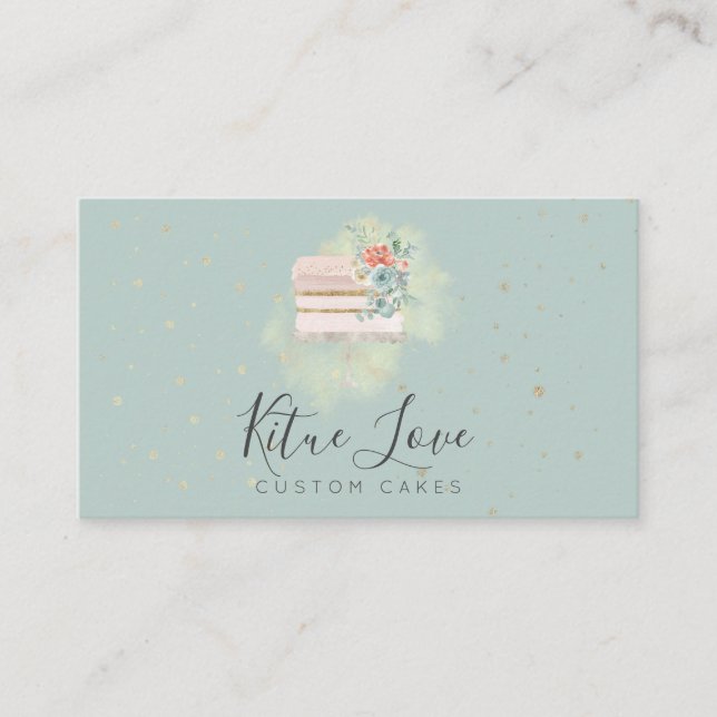Green Rustic Wedding Cake Baker Pastry Patisserie Business Card (Front)