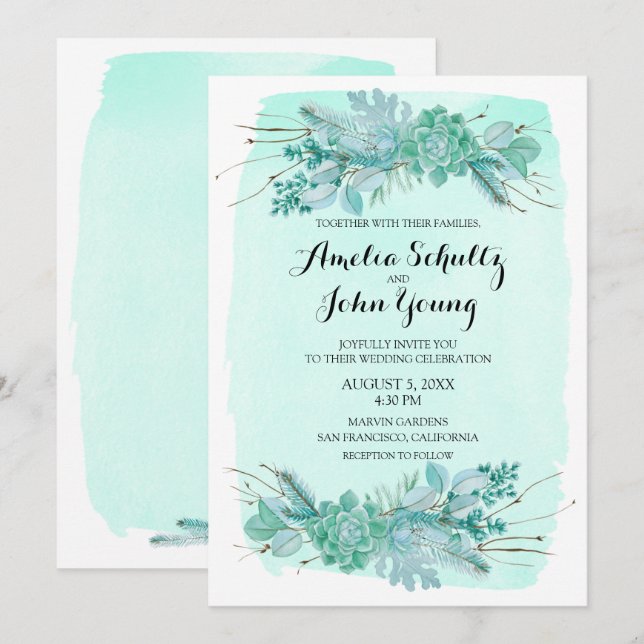 Green Rustic Winter Wedding 5x7 Invitation (Front/Back)