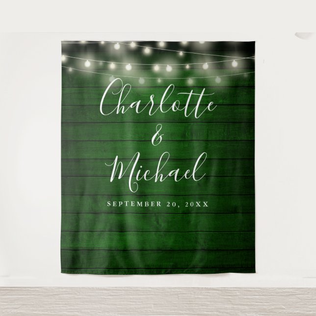 Green Rustic Wood Wedding Photo Booth Backdrop Tapestry (Front)