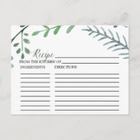 Green Rustic Wreath Bridal Shower Recipe Cards