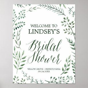 Green Rustic Wreath Bridal Shower Welcome Poster
