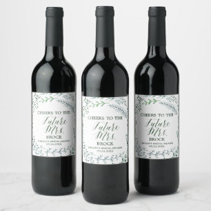 Green Rustic Wreath Future Mrs Bridal Shower Wine Label
