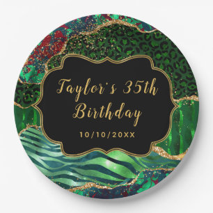 Green Safari Agate Birthday Paper Plate