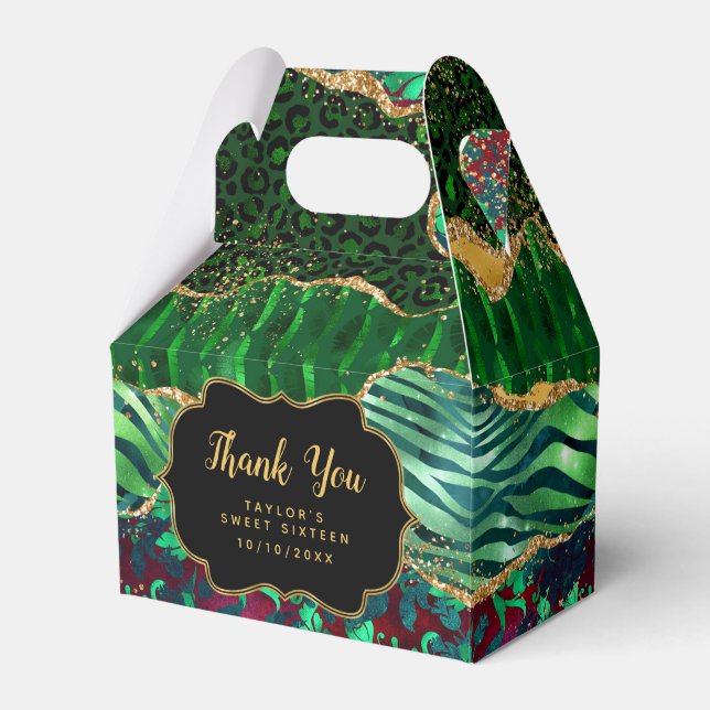 Green Safari Agate Sweet Sixteen Thank You Favour Box (Front Side)