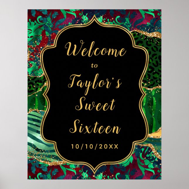 Green Safari Agate Sweet Sixteen Welcome Poster (Front)
