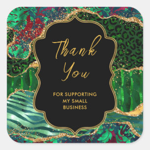 Green Safari Animal Print Agate Business Thank You Square Sticker
