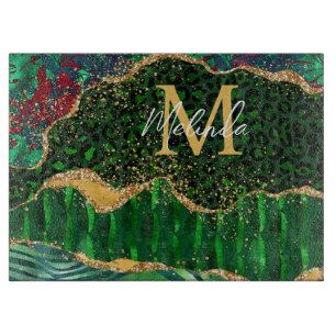 Green Safari Animal Print Agate Cutting Board