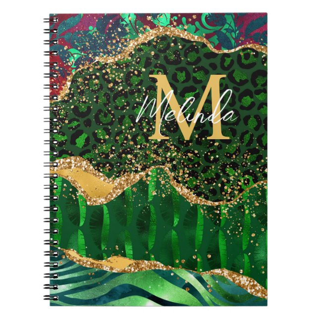 Green Safari Animal Print Agate Notebook (Front)