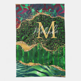 Green Safari Animal Print Agate Tea Towel
