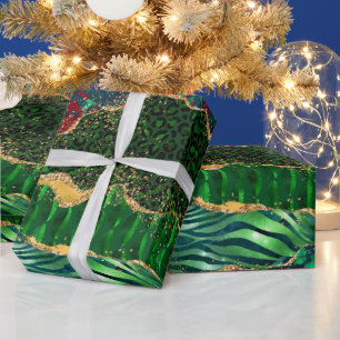 Green Safari Animal Print Agate Wrapping Paper