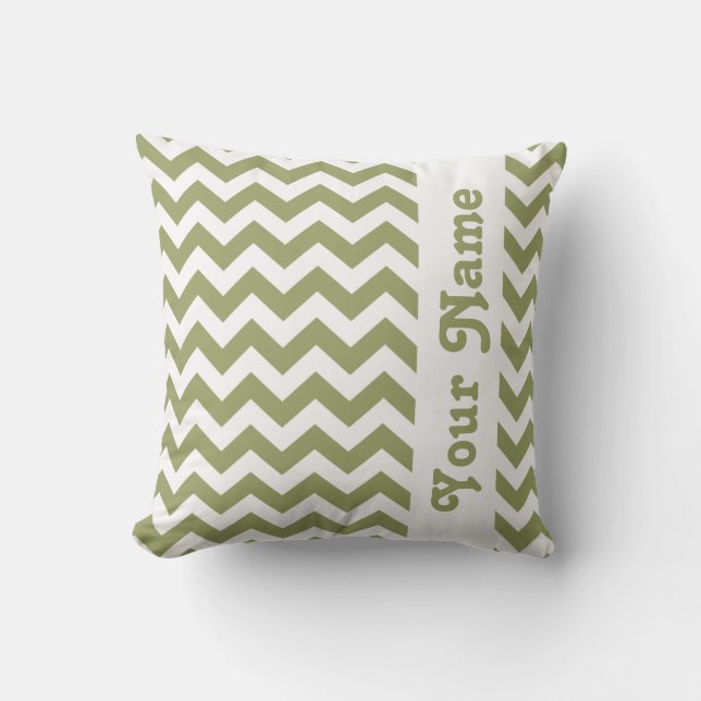 Green Safari Chevron with custom text Cushion (Front)