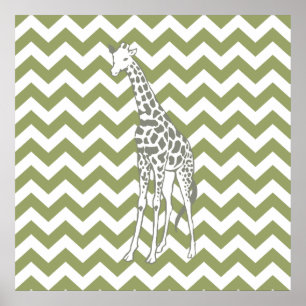 Green Safari Chevron with Pop Art Giraffe Poster