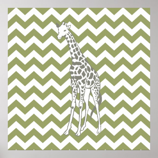 Green Safari Chevron with Pop Art Giraffe Poster (Front)