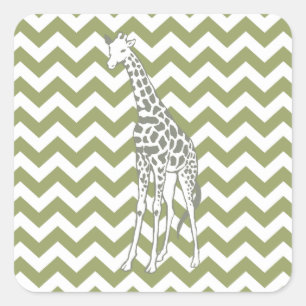 Green Safari Chevron with Pop Art Giraffe Square Sticker