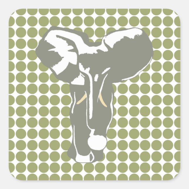 Green Safari Dot with Pop Art Elephant Square Sticker (Front)
