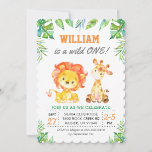Green Safari Jungle 1st Boy First Birthday Party Invitation