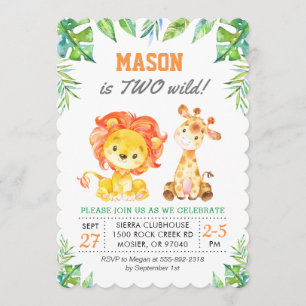 Green Safari Jungle 1st Boy First Birthday Party Invitation