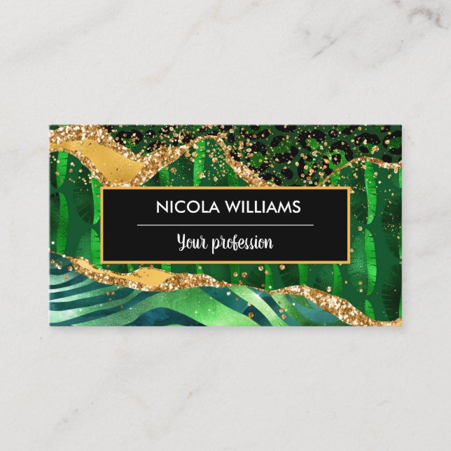 Green Safari Jungle Animal Print Agate Business Card (Front)