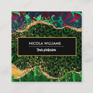 Green Safari Jungle Animal Print Agate Square Business Card