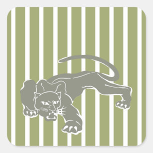 Green Safari Stripe with Leopard Square Sticker