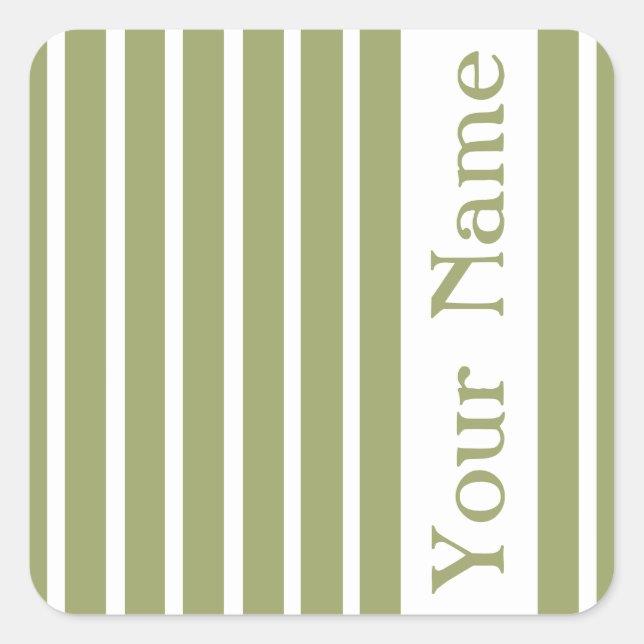 Green Safari Stripe with name Square Sticker (Front)