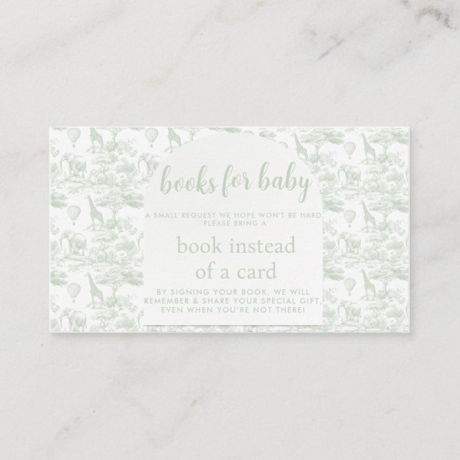 Green Safari Toile Jungle Them baby shower request Enclosure Card (Front)