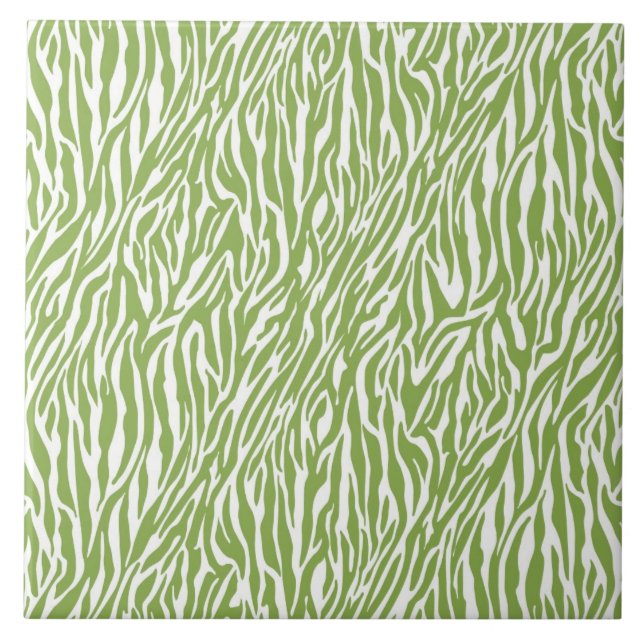 Green Safari Zebra Print Ceramic Tile (Front)