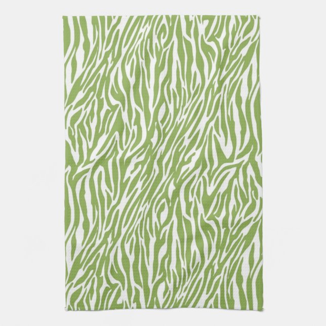 Green Safari Zebra Print Tea Towel (Vertical)