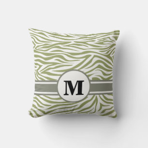 Green Safari Zebra with Monogram Cushion