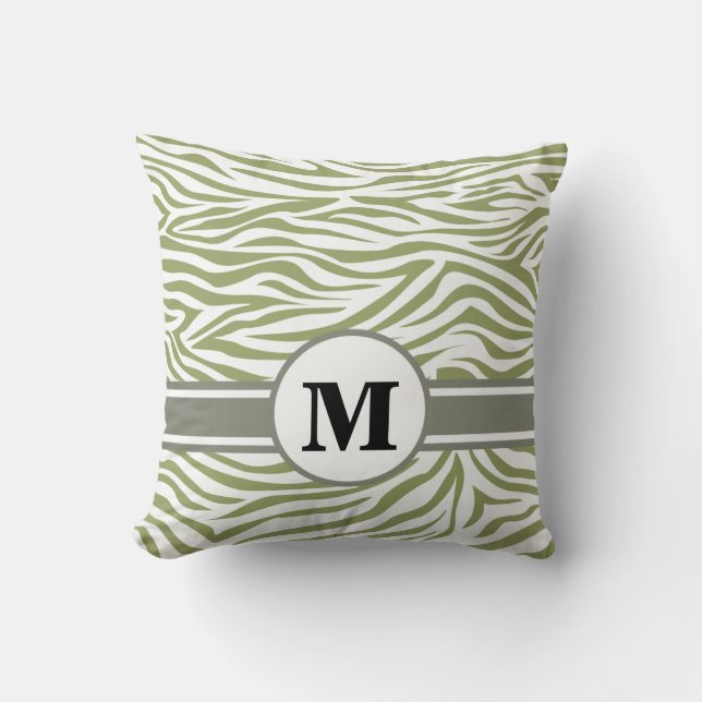 Green Safari Zebra with Monogram Cushion (Front)