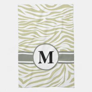 Green Safari Zebra with monogram Tea Towel