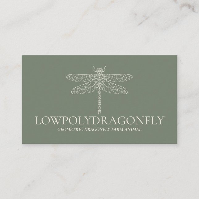 Green Sage Animal Lowpoly Dragonfly Business Card (Front)