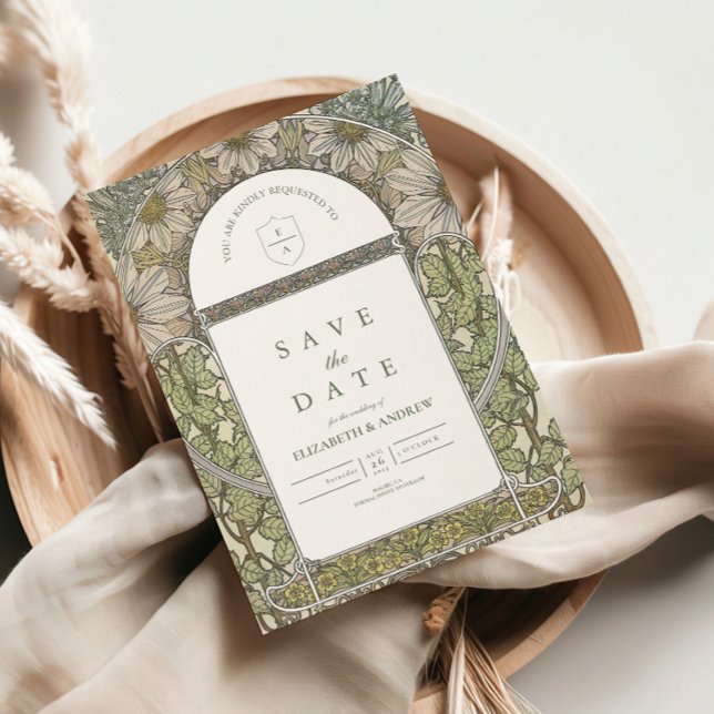Green Sage Art Nouveau wedding Save The Date (Creator Uploaded)
