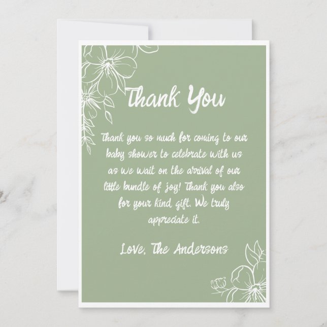 Green Sage Baby Shower Thank You Card (Front)